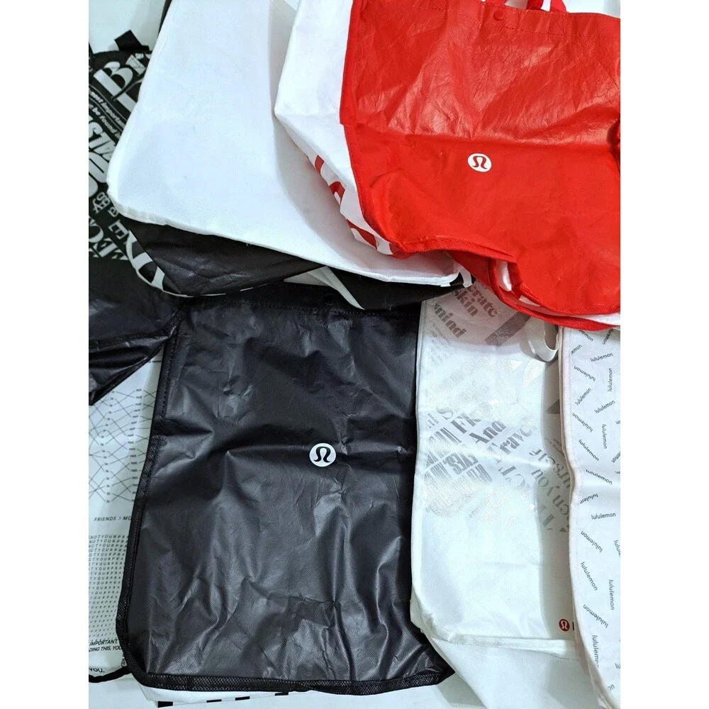 Lululemon Lot of 8 Reusable Shopping Tote Bags Medium Red Black White